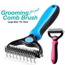 Pet Dog Grooming Brush, Double Sided Shedding & Dematting Undercoat Rake Comb for Dogs and Cats, Reduces Tangles, Shedding & Matts in Medium & Long Hair (Pink)