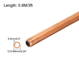 sourcing map Copper Tube 1/4'' OD x 3Ft 1/64" T Refrigeration Flexible Pipe Seamless Hollow Metal Soft for Air Conditioners Refrigerators and Other Equipment