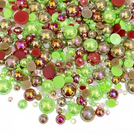 30g Christmas Half Pearl Rhinestones for Crafts Mixed Size 3mm-10mm Resin Rhinestone Half Round Flatback Pearl Rhinestones for DIY Nail Art Crafts Jewelry Decoration(Mix Red Green)