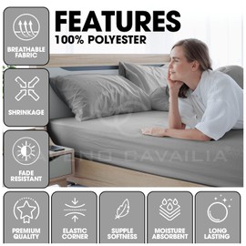 Microfiber Fitted Sheet Double - (25cm) 10 inch Deep Pocket Double Bed Sheets - Corner Elastic Bedding Sheets (137 x 193cm) - Fade Resistant Bedsheets - Grey