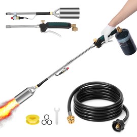 Propane Weed Torch, WADEO Weed Burner Torch Kit with 10 FT Hose Regulator, Weed Torch with 1,200,000 BTU, Self Igniting and 1lb Propane Cylinder Converter for Flame Weeding, Roofing, Melting Ice Snow