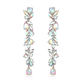 EVER FAITH Rhinestone Crystal Chandelier Dangle Earrings Art Deco Marquise Teardrop Long Dangle Drop Earrings for Women Bridal Wedding Prom Clear Silver Tone, Crystal, Cubic Zirconia