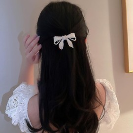 Yheakne Boho Crystal Hair Clip - CZ Pearl Silver Bowknot Barrette, Decorative Headpiece for Women and Girls