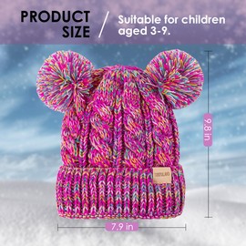 Kids Winter Beanie Children’s Warm Knitted Fleece Lined Ski Pom-Pom Warm Knit Hat for Boys & Girls 3-9 Years Purple