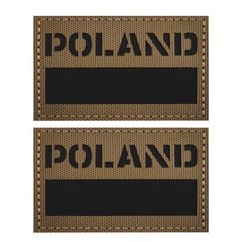 ODSP Infrared Reflective Poland Flag Patches, Polish Flags Tactical Military Morale Badges Decrotive Appliques, Fastener Hook and Loop Backing, Khaki, 3.15 x 1.97 Inch, 2-Pack