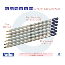 artline HB 2B 4B 6B 8B 10B Graded Artist Pencils Draw Sketch Shade + 2 x iZOFAX Ball BLACK Pens
