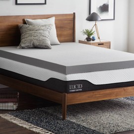 Lucid 4 Inch Bamboo Charcoal Infused Memory Foam Mattress Topper - Queen Size – Moisture and Odor Control - Ventilated - Ultra Plush Feel, Pressure-Relief Bed Topper – CertiPur Certified