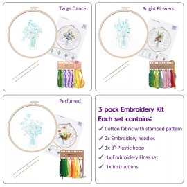 DiyerClub Crafts Beginner Embroidery Kit - Easy Floral Embroidery Kit - Modern Hand Embroidery De