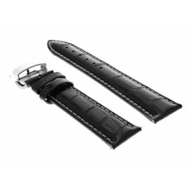 Ewatchparts 18mm Leather Watch Band Strap Compatible With Montblanc Watch Deployment Buckle Black With White Stitching