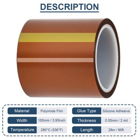 DAOKAI 4 Rolls 10mm x 28m(90ft) High Temperature Tape High Temp Tape Polyimide Heat Resistant Tape Thermal Tape Kapton Tape for Masking/Solder / 3D Printers/Battery