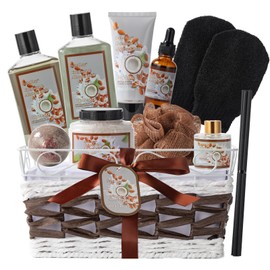 Bath and Body Gift Basket For Women and Men Spa Gift Basket Coconut Almond 16 Pcs Bath Scents for Women,Bath Gift Set Includes Fragrant Lotion, Home Spa Luxurious Bath Body Oil, Diffuser & More