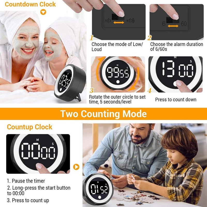 Kitchen Timer Magnetic Countdown Timer for Studying Meetings Cooking
