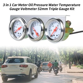 Shkalacar Triple gauge kit, 3 in 1 Car Meter Auto Gauge, 52mm Chrome Voltage Gauge Water Temperature, Pressure Sensor （Voltmeter + Water Gauge + Oil Press Gauge)