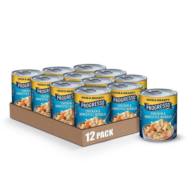 Progresso Rich & Hearty, Chicken & Homestyle Noodle Canned Soup, 19 oz. (Pack of 12)