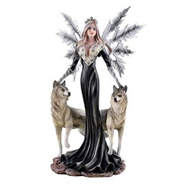 Figurine Elf Fairy Cristallupa with Ice Wings and 2 Wolves 24 cm