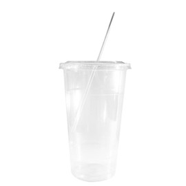 EcoQuality Clear Plastic Disposable Cups with Lids and Straws 50 count - 14 oz (ounces) Clear PET Cup for Smoothies, Protein Shakes, Bubble Tea, Iced Coffee, Boba, Fresh Juice, Meal Prep, Party Cup