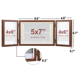 TOFOREVO Three Picture Frame 4x6 and 5x7 Wooden Hinged Folding Photo Frame Definition Glass Stand Vertically on Desktop or Tabletop，Red