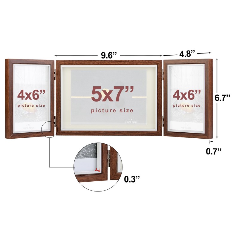 TOFOREVO Three Picture Frame 4x6 and 5x7 Wooden Hinged Folding