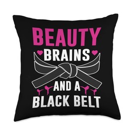 Alpha Karate Girl Co. Beauty Brains and a Black Belt Funny Girl Martial Arts Throw Pillow, 18x18, Multicolor