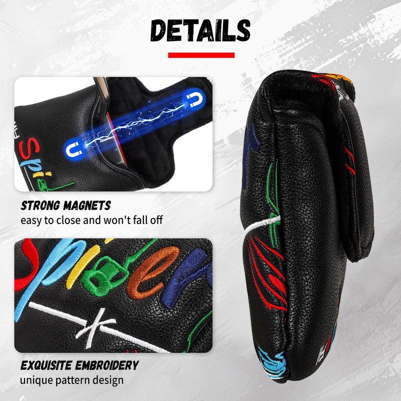 Golf Square Mallet Putter Cover Magnetic Heel-Shaft Headcovers Colorful Spider