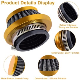 Tunejoy Motorcycle Air Filter 42 mm Motorcycle Intake Air Filter Double Layer Steel Sports Air Filter for 2-Stroke 43cc 47cc 49cc Moped Scooter ATV Quad Scooter Moped Dirt Bike Gold