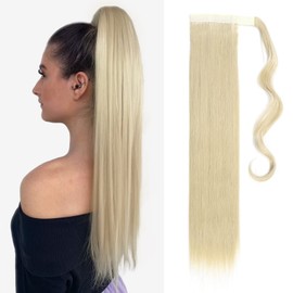 TESS Clip In Ponytail Hair Extensions Blonde 26 Inches, 613C Bleach Blond Straight Hair Extensions Clip In Ponytail 100g Fake Ponytail Extension Long Hair