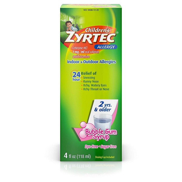 Zyrtec Children's 24 Allergy Syrup Bubble Gum - 4 oz, Pack of 3