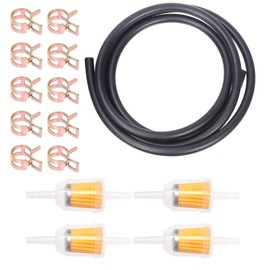 Swpeet 15Pcs 5/16 Inch ID Fuel Line Set, Including 2 Meter-6.5 Feet Length Black Fuel Line Hose with 4Pcs Fuel Filters and 10Pcs Hose Clamps for Small Engines like Tractors Mowing Machine Snow Machine