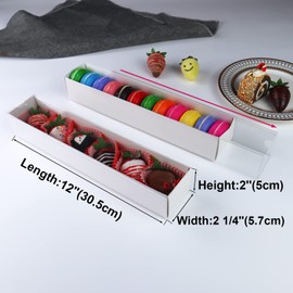 RomanticBaking 51 Pack 12x2¼x2 Inch Long Bakery Boxes with Full Window Drawer Strawberry Boxes,Macaron boxes,Chocolate Boxes Truffle Boxes