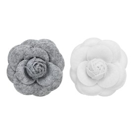 PATIKIL Camellia Fabric Pin, 2 Pcs Flower Brooch Artificial Flowers Brooches for Women Girls Cloth Wedding Party Decor Accessories Jewelry Gift, White/Grey