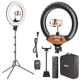 EMART 18-inch Ring Light with Stand, 65W Big Adjustable 3200-5500K LED Ringlight with Ultra-wide Lighting Area for Camera Photography, YouTube Videos, Makeup, Kit: Phone Holder, Remote, Soft Tube, etc