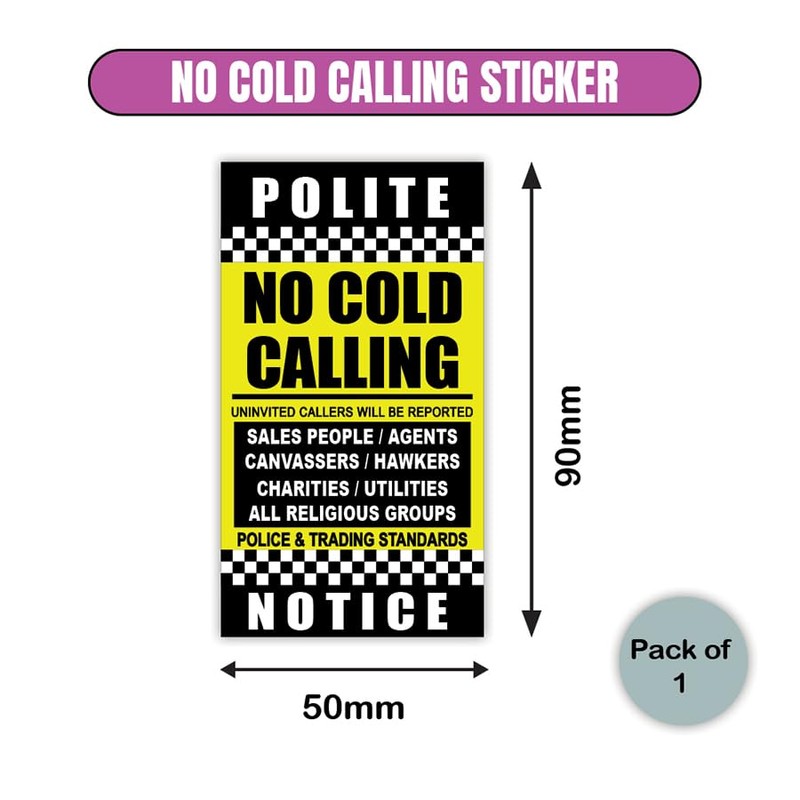 No Cold Callers Sign for Front Door Sticker No Cold