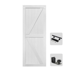 S&Z TOPHAND® 32in x 96in MDF White Barn Door, 21-60in Solid Barn Door Slab Covered with Water-Proof PVC Surface, Simple Assembly is Required