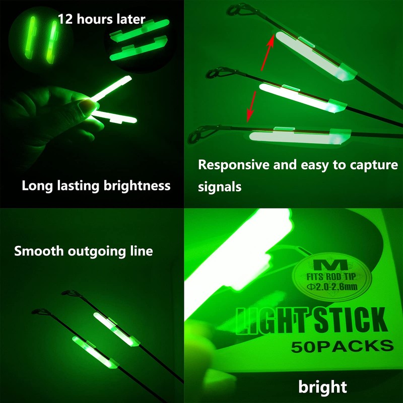 LINGUANG Clip On 20PCS Bulk Fishing Glow Sticks for Rod