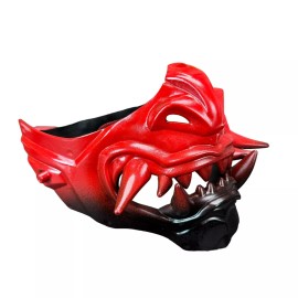 KBW Japanese Monster Hannya Mask Demon Oni Samurai Half Face Sheild (Red & Black)