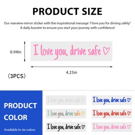 Wevdn 3 PCS I Love You Drive Safe Sticker, Funny Waterproof Car Rearview Mirror Decal with Heart, Self Affirmations Sticker with Drive Safe Letters for Car Window Bumper Women Gift (Pink)