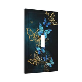 Butterfly Light Switch Cover Decorative 1 Gang Toggle Wall Plates Covers Vintage Art Blue Golden Faceplate for Bedroom Kitchen Decor 4.5" X 2.76"