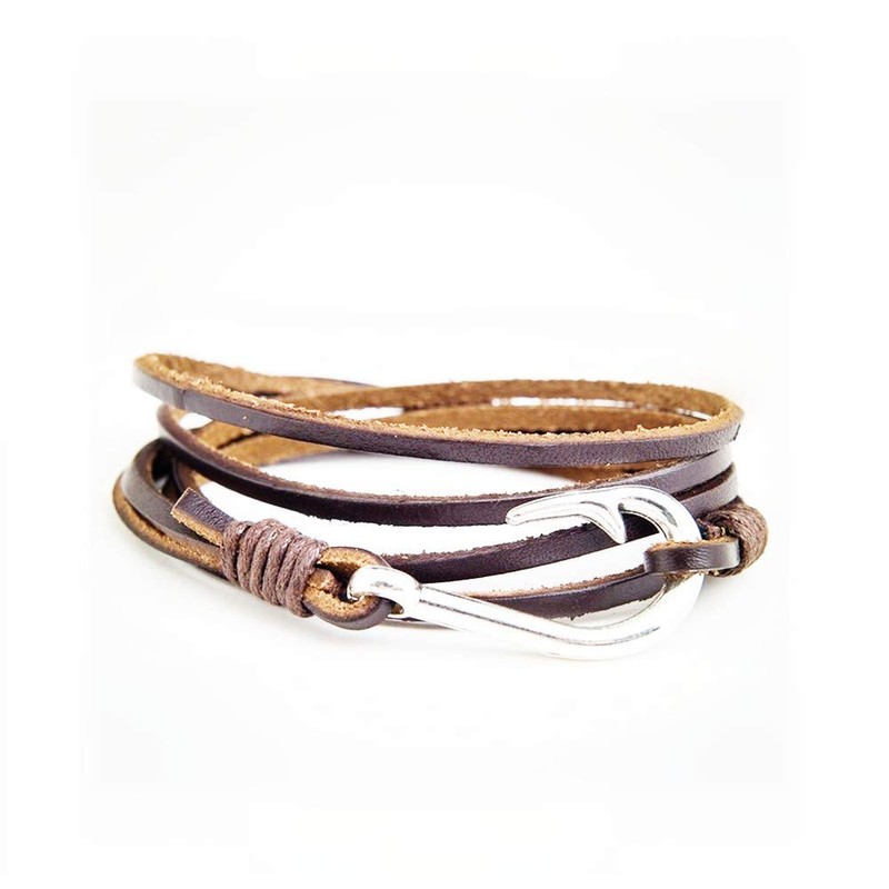 Caiyao Fish Hook Leather Wrap Braided Bracelet Multi-layer Handwork Punk