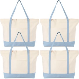 Sunnymove 4 Pcs Large Canvas Tote Bags Bulk with Top Zipper Closure, Reusable Grocery Shopping Bags, Bachelorette Party DIY Gifts (Light Blue)