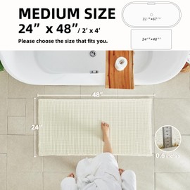 TYUU White Bathroom Rugs, Waffle Bath Mat Non Slip Washable Super Absorbent Quick Dry Boho Farmhouse Bathroom Decor, 48"x24" White