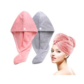 Lumimi Bath Pre Dry Hair Towel 2 Pack Quick Dry Hair Super Absorbent Lightweight Turban with Button Hair Drying Wrap Shower Wellness, Red Grey