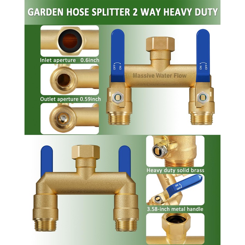 Hose Splitter 2 Way Heavy Duty, Full Flow Garden Hose