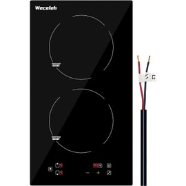 Induction Cooktop 2 Burner, Weceleh 12 Inch Electric Induction Cooktop 220V-240V, 3500W, Built-in Induction Stovetop Hob Burner (NO PLUG), 9 Power Levels, Child Lock, Timer, Power Boost, Black