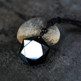 Unbranded Natural Black Obsidian Hexagram Pendant Healing Reiki Amulet Men Women Necklace