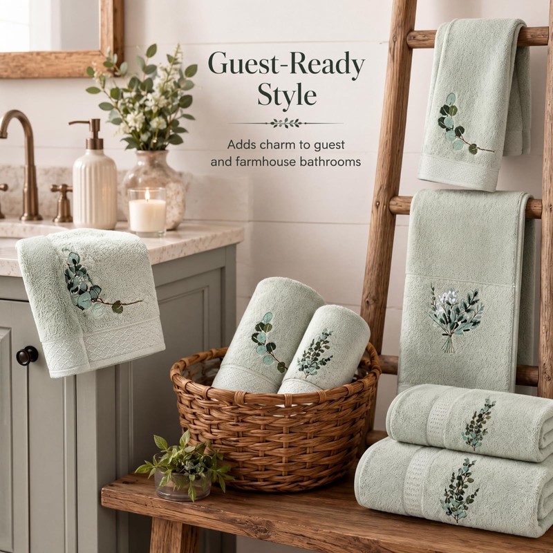 Peryiter 6 Pack Eucalyptus Leaves Bath Towels Set, Sage Green