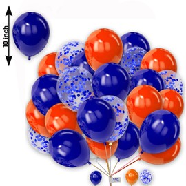 Plain Round Balloons 10 Inch Orange and Blue with Blue Confetti Balloons Pack of 25 Combo Balloons for Kids Party Birthday Baby Shower Decorations Wedding Party.