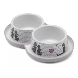 Moderna Plato Gato Doble Anti-hormiga Cats In Love 2x350ml Gris