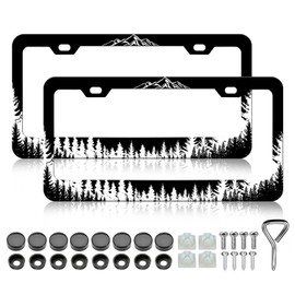 Mountain Forest License Plate Frame - 2 PCS Mountains Landscape Plate Frames Holder, Rust-Proof Waterproof Car Decorative Tag Frames for Standard Us 12x6 Inch