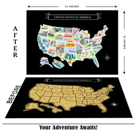 Scratch Off USA Map & 100 Destinations Travel Poster Bundle - Cute Illustrated Adventure Map & Bucket List Poster, Gift for Travelers, Nature Lover Wall Art, Adventure Tracker & Home Decor