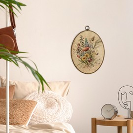 MAQIKA Vintage Floral Oval Framed Wall Art Decor, Botanical Floral Wall Art, Farmhouse Flower Oval Wall Hanging Decor,Boho Flowers Canvas Prints Wall Art for Bedroom Kitchen Living Room,10x10 Inch